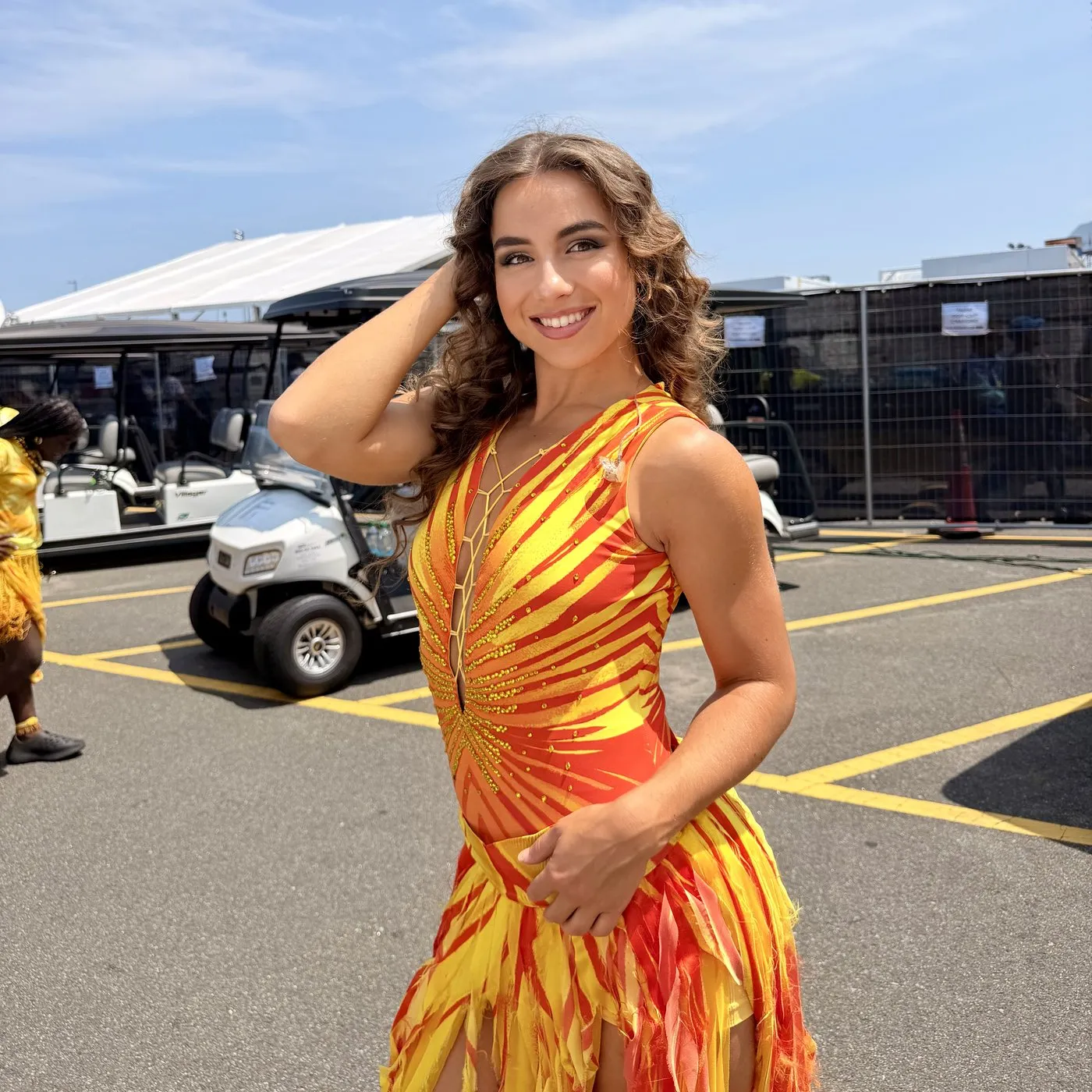 Enola Bedard, dancer and choreographer, in her performance dress at the 2026 FIFA World Cup final.