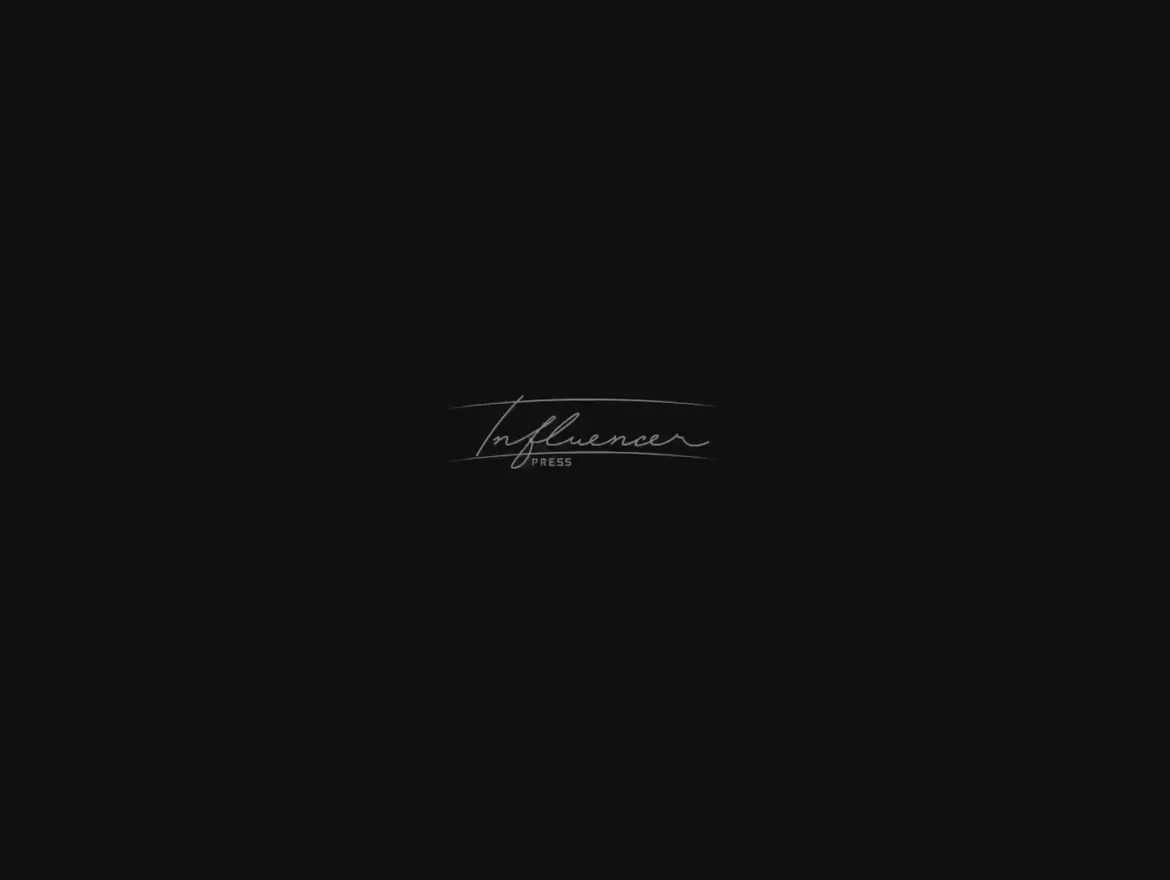 Influencer Press wordmark in light-gray script and small caps, centered on a dark field